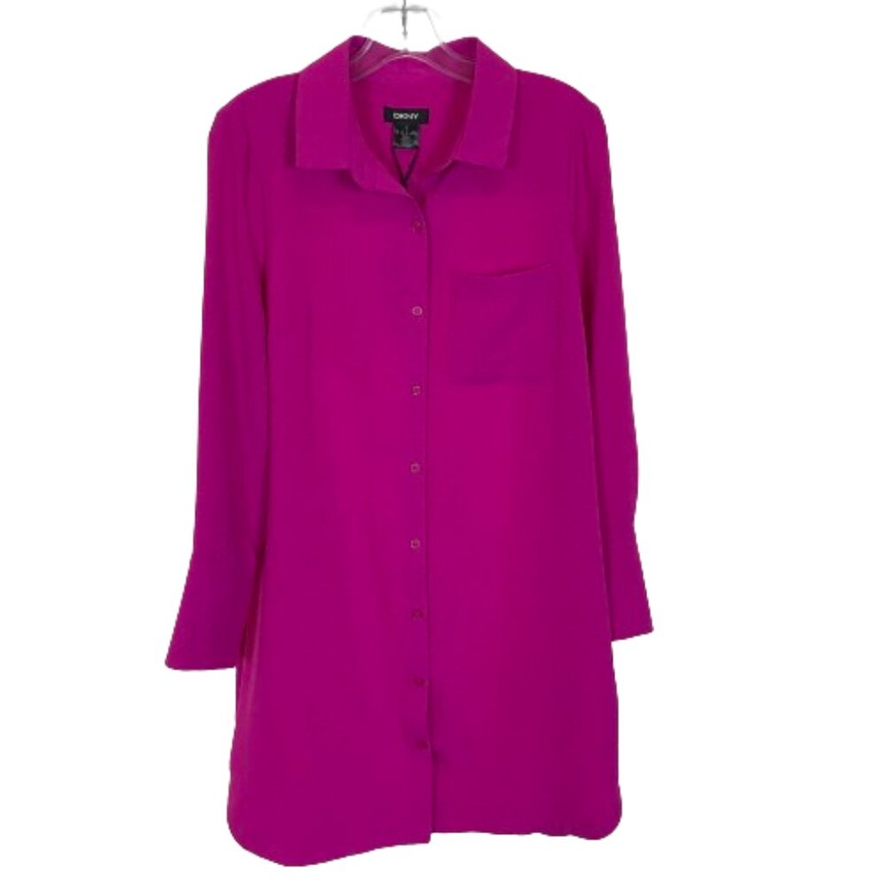 NWT Womens Size 8 DKNY Button Front Collared Long Roll Tab Sleeve Shirt Dress